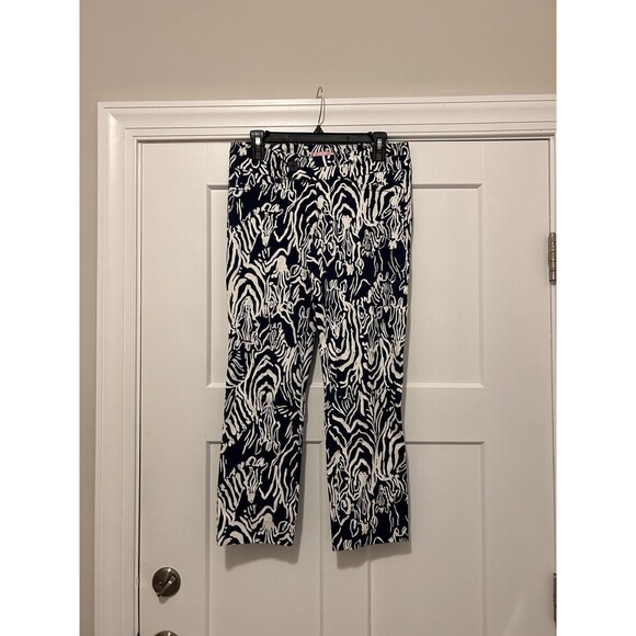 Lilly Pulitzer Size 4 Womens Slacks Pants Trousers Stretchy Navy Blue And White - Picture 1 of 5